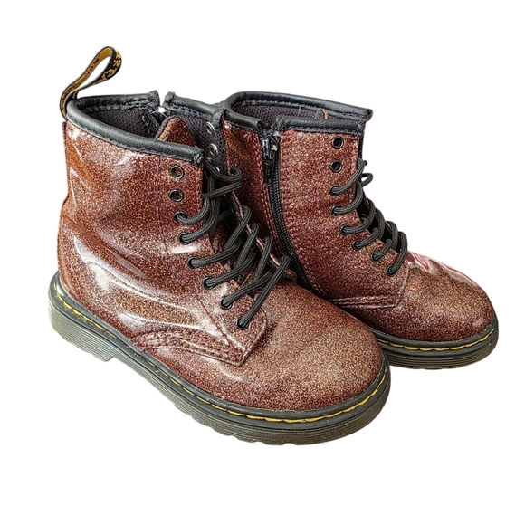 Dr. Martens 1460 Brown Glitter Lace-up Side-zip Combat Boots, Girl's Size 9 - Picture 1 of 8